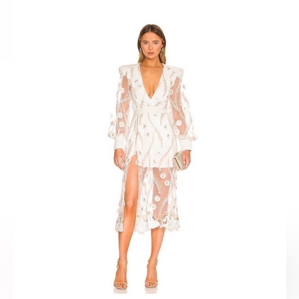 Zhivago White Rabbit Floral Embroidered Midi Dress Size 6